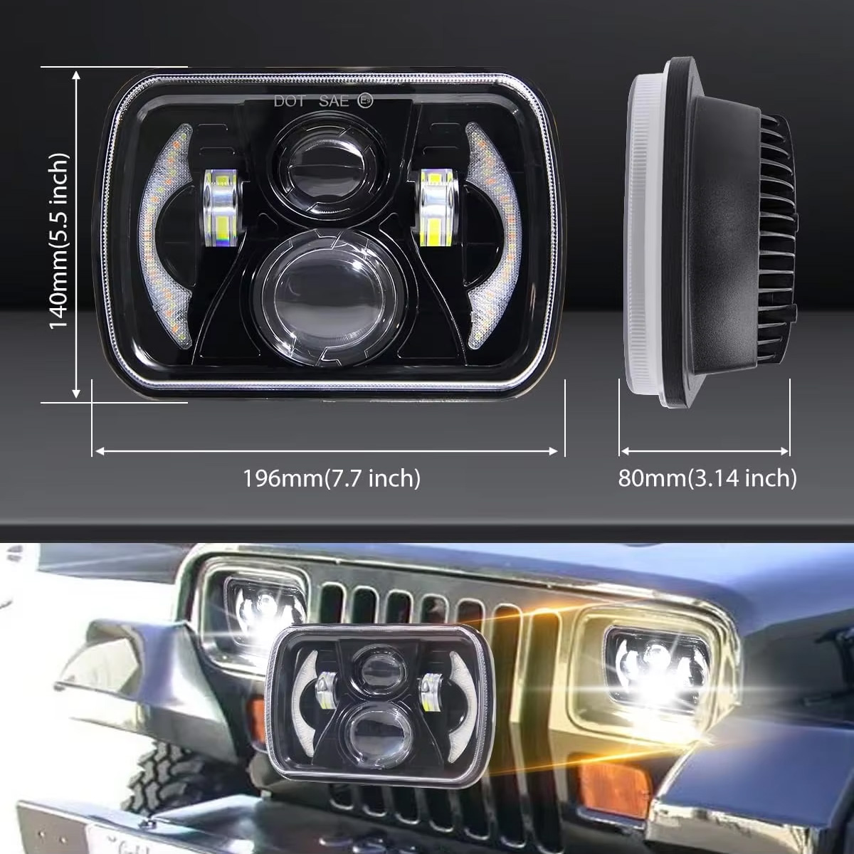 5x7 7x6' Inch LED Square Headl - đánh giá và giá Model Kit Jeep